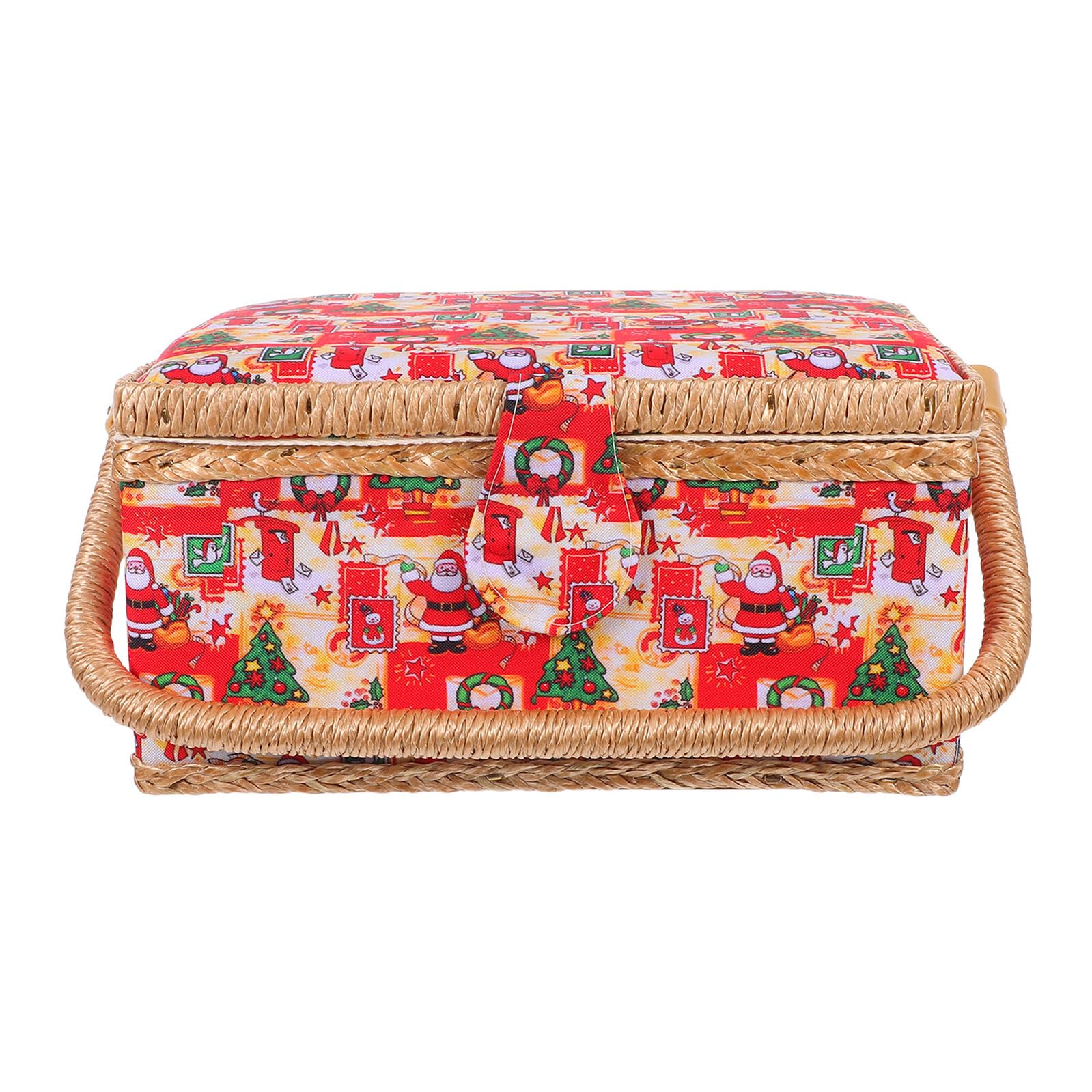 GALPADA Cesta de Costura Portátil Grande con Bordado Navideño Cesta para Accesorios de Costura y Telas Organizador con Asa Resistente para Almacenamiento y Transporte