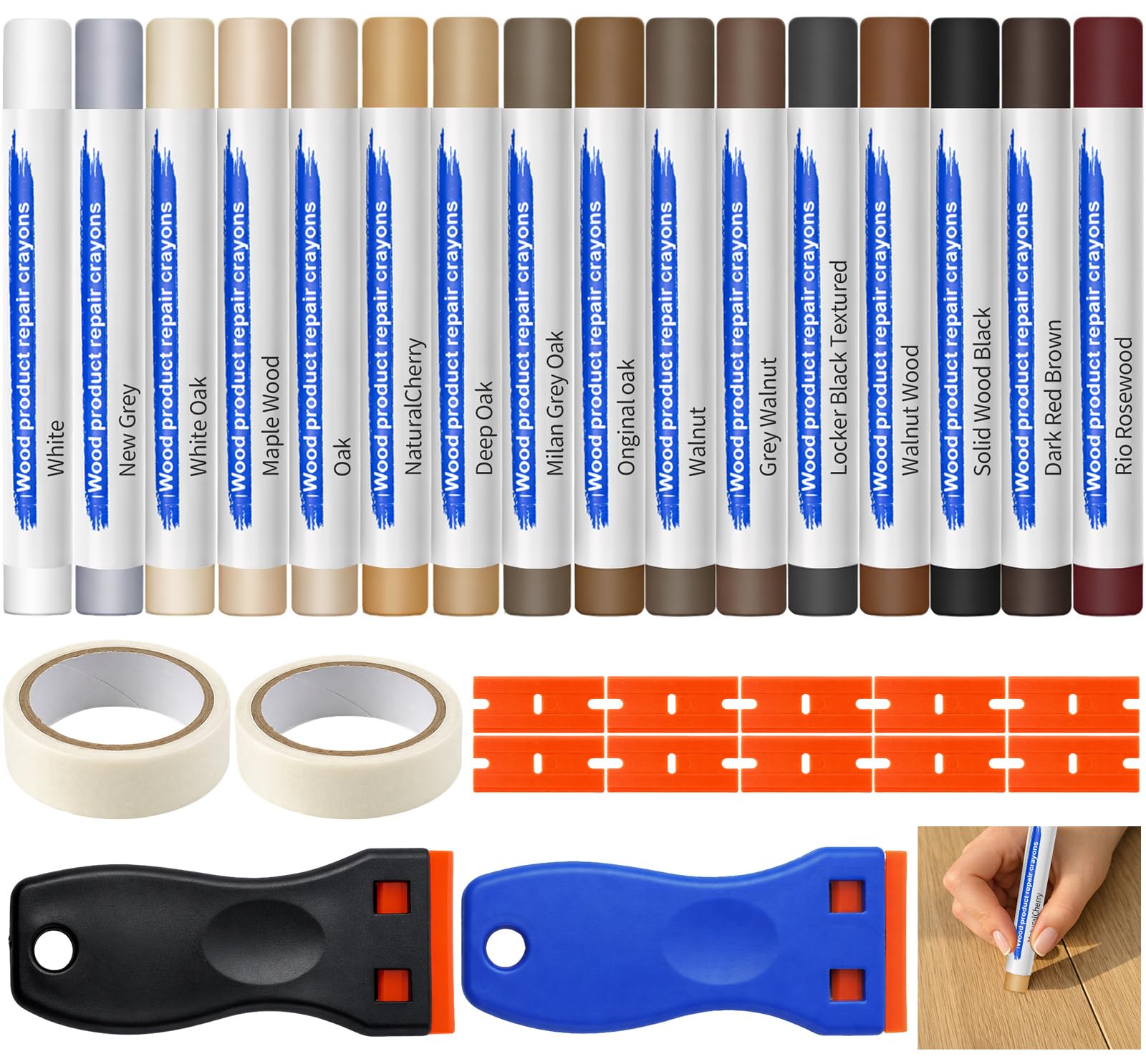 Stucco per Legno Riempitivo 16 Colori , Stucco per Legno, Stucco Legno, Stucco per Marmo, Kit Riparazione Piastrelle, Set di Cera per Legno per Laminato, Legno, PVC, Piastrelle