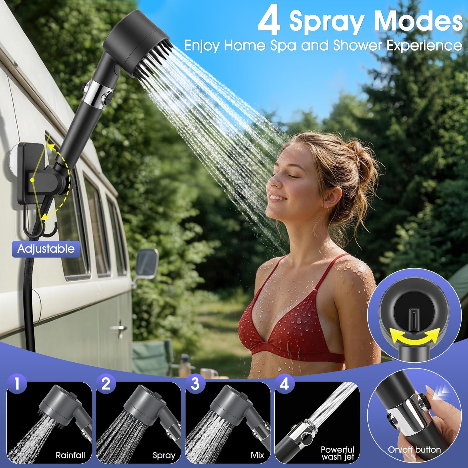 KingSom Doccia da campeggio, doccia portatile con riscaldamento, 8000 mAh pompa elettrica ricaricabile, doccia da campeggio regolabile con ampio display LED intelligente per uso esterno