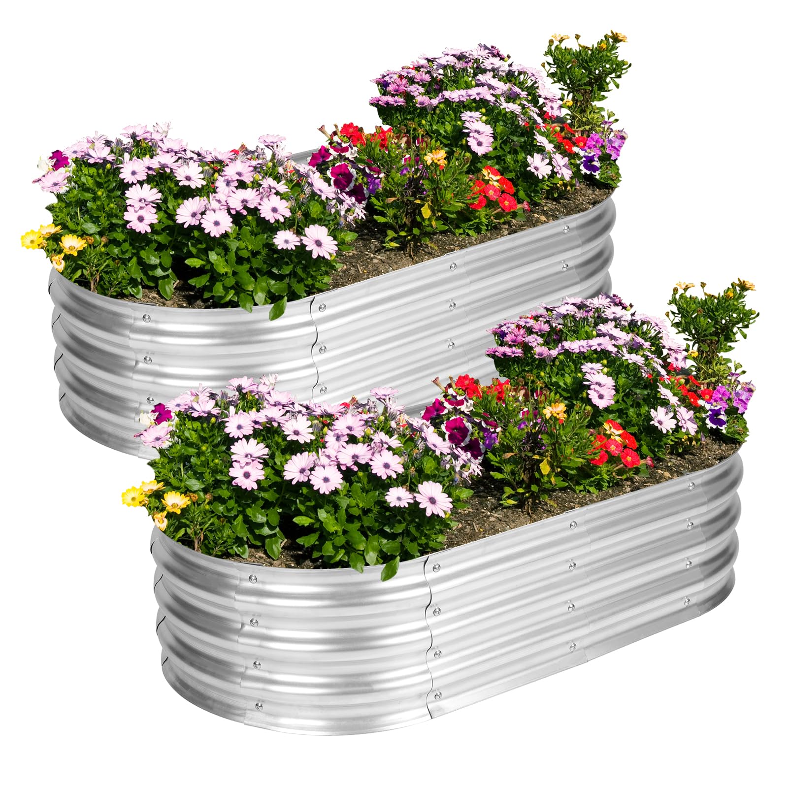 COWVIE Galvanized Raised Garden Bed Kit, 120 x 60 x 30 cm, Oval Planter Boxes for Vegetables, Flowers, and Herbs, Outdoor Use, 2 PCS