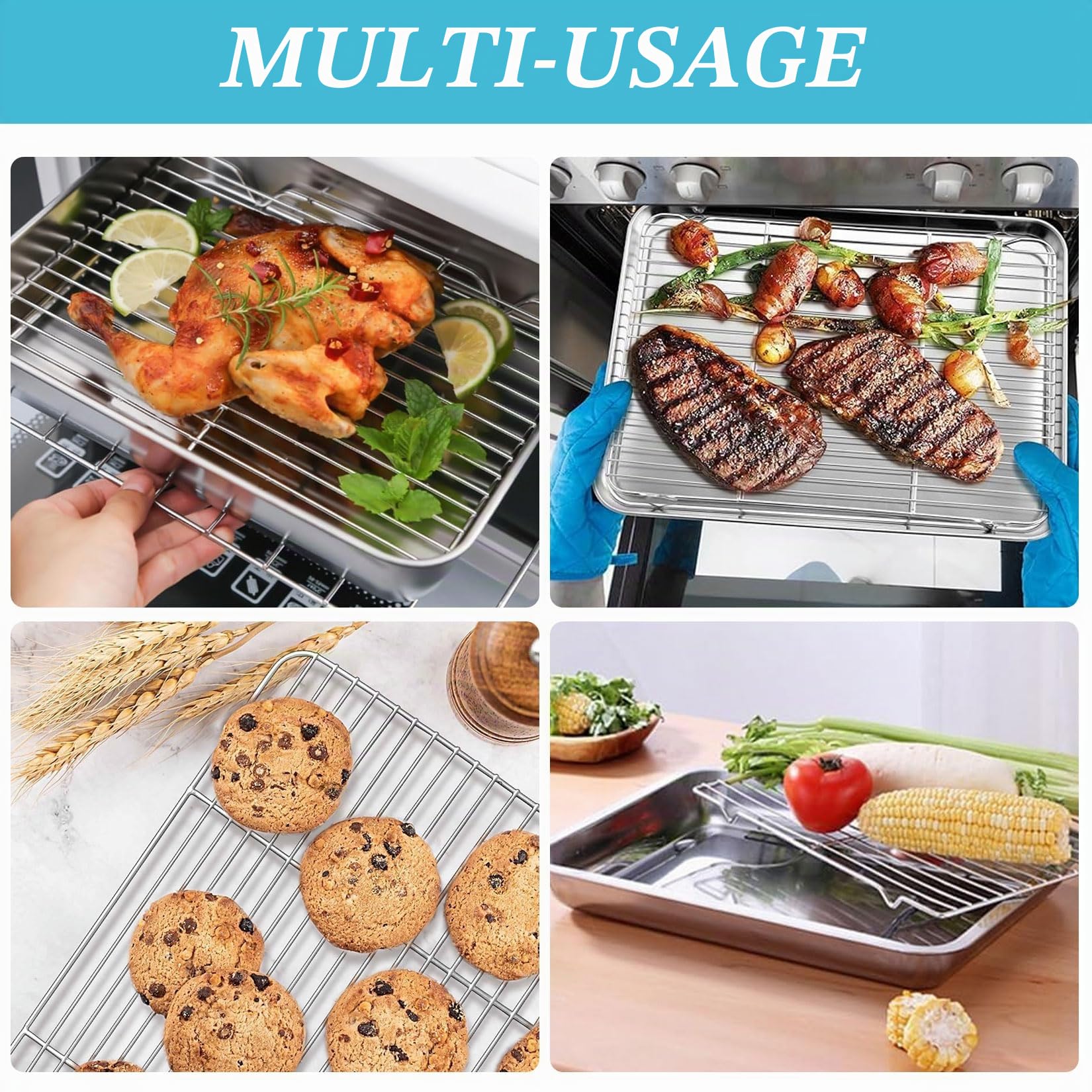 Grille de Refroidissement 30 x 20 cm Acier Inoxydable pour Pâtisserie et Cuisson avec Pinceau