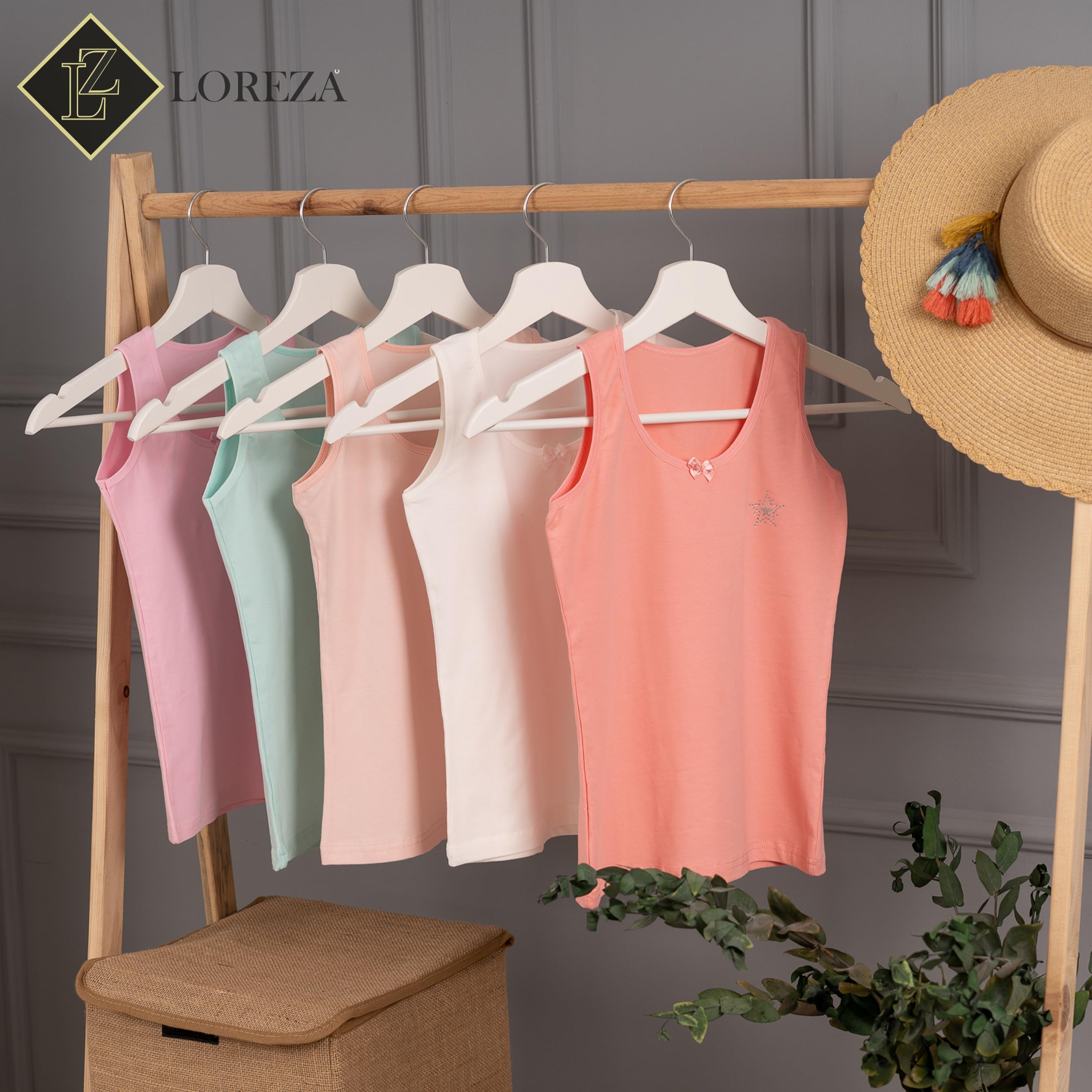 LOREZA ® 5 Camisetas de Tirantes Interiores para Niña 2-13 años