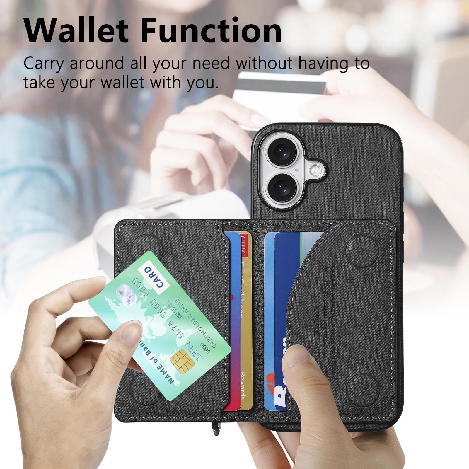 Smukłe etui do iPhone 16 Pro Max/16 Pro/16 Plus/16, skórzane etui z przegródkami na karty, blokada RFID, etui z klapką, podpórka, etui na telefon komórkowy, styl biznesowy, szary, 16 Pro Max