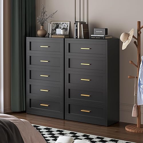 Miniatura 4 de Cómoda de metal negra de 5 cajones para dormitorio, cómoda alta blanca y dorada para armario, cómoda de metal, cómoda y cómoda para sala de estar,