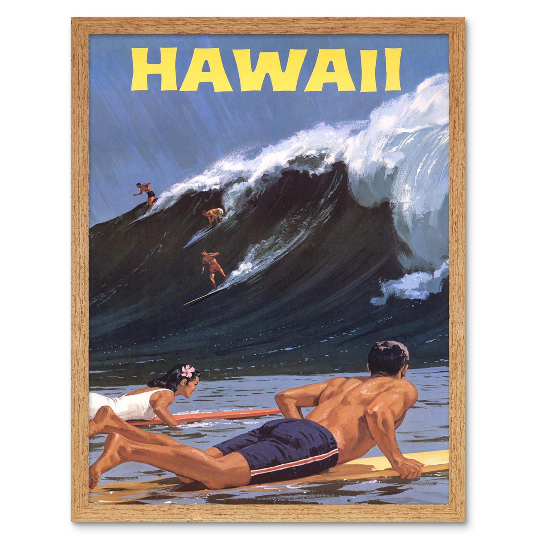 Wee Blue Coo Travel Tourism Hawaii USA Surf Ocean Wave Art Print Framed Poster Wall Decor 12X16 Inch