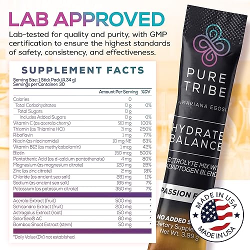 Miniatura 2 de Hydrate + Balance - Paquetes de electrolitos en polvo  Paquetes de hidratación veganos y sin azúcar con 6 vitaminas B y adaptógenos  Polvo de