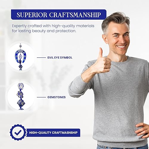 Miniatura 6 de LUCKBOOSTIUM Herradura de mal de ojo con borlas colgantes de 7 chakras y piedras preciosas  Llavero con dije de buena suerte, felicidad y