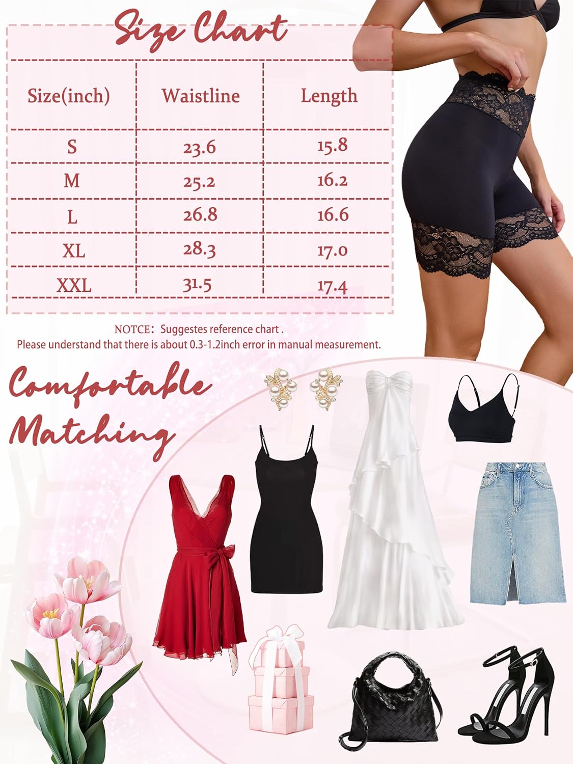 Hibluco Slip Shorts For Under Dresses Lace Women Anti Chafe Tummy Control Shapewear - Image 6