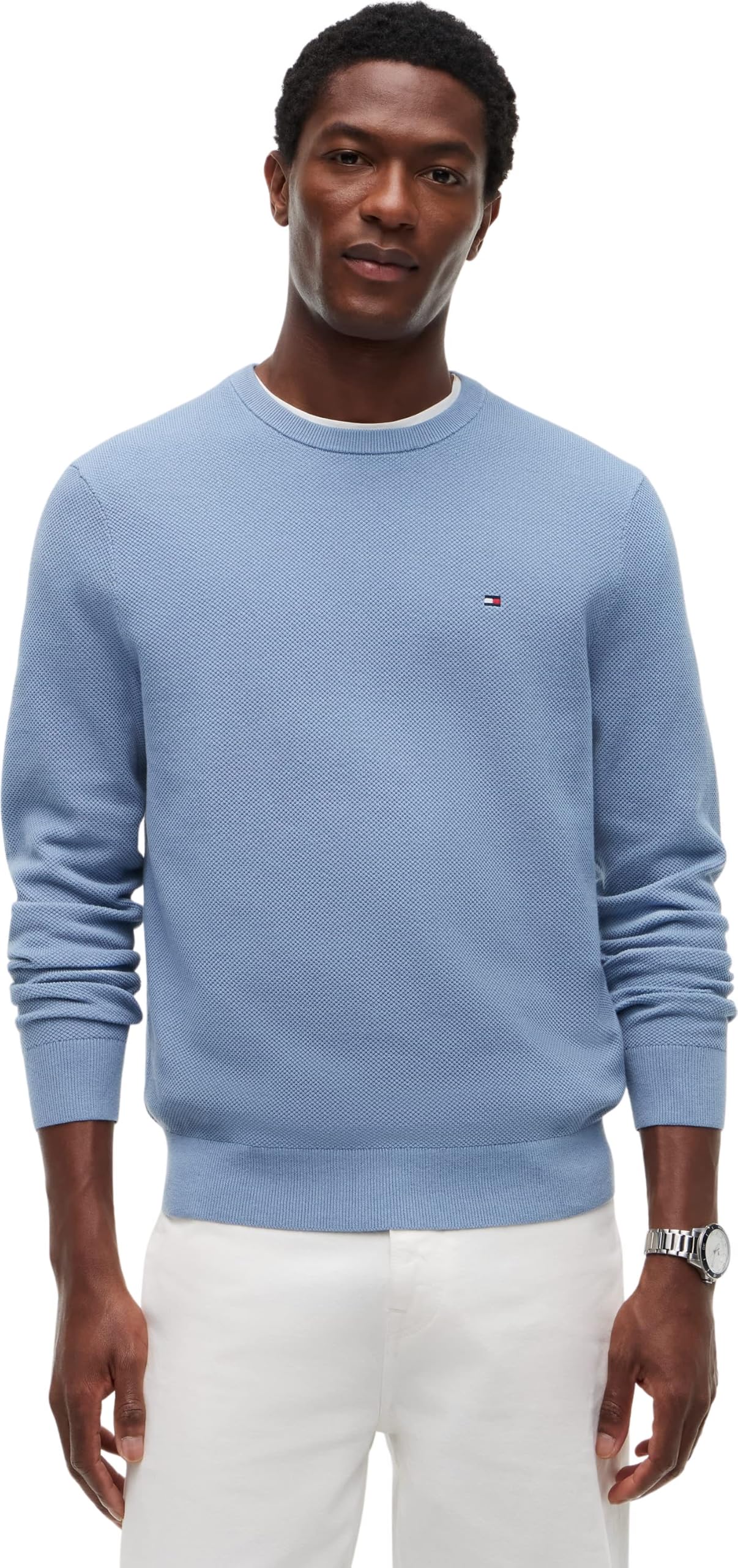 Tommy Hilfiger Men’s Regular Fit Essential Structure Crew Neck Jumper, Blue (Brisk Blue), XL