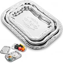 3PCS Silver Serving Tray Set,11.8"13.8"15.8"Vintage Engraved Silver Platter