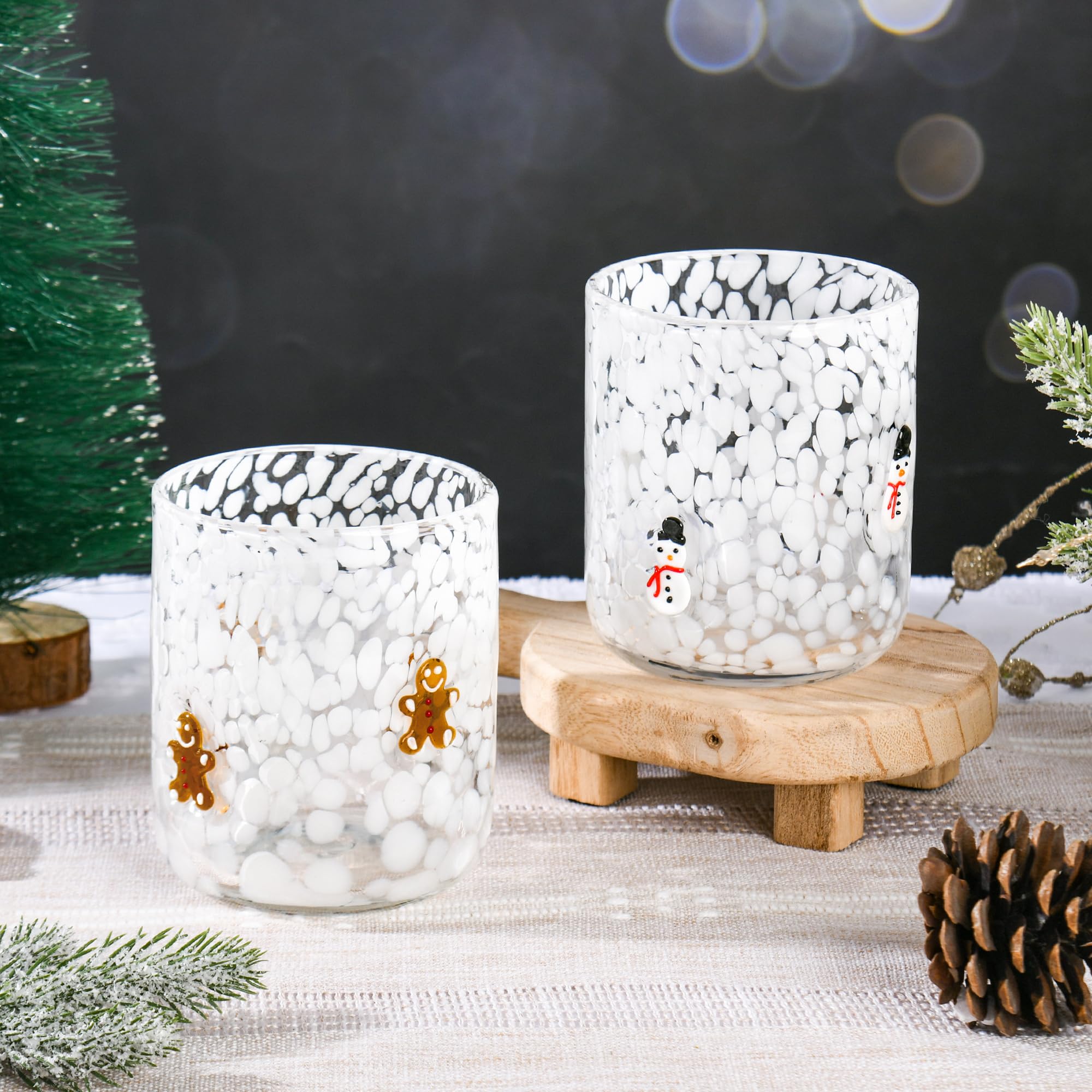 ZUQMZUQ Christmas Icon Glass Cups Set-14 oz Gingerbread Man and