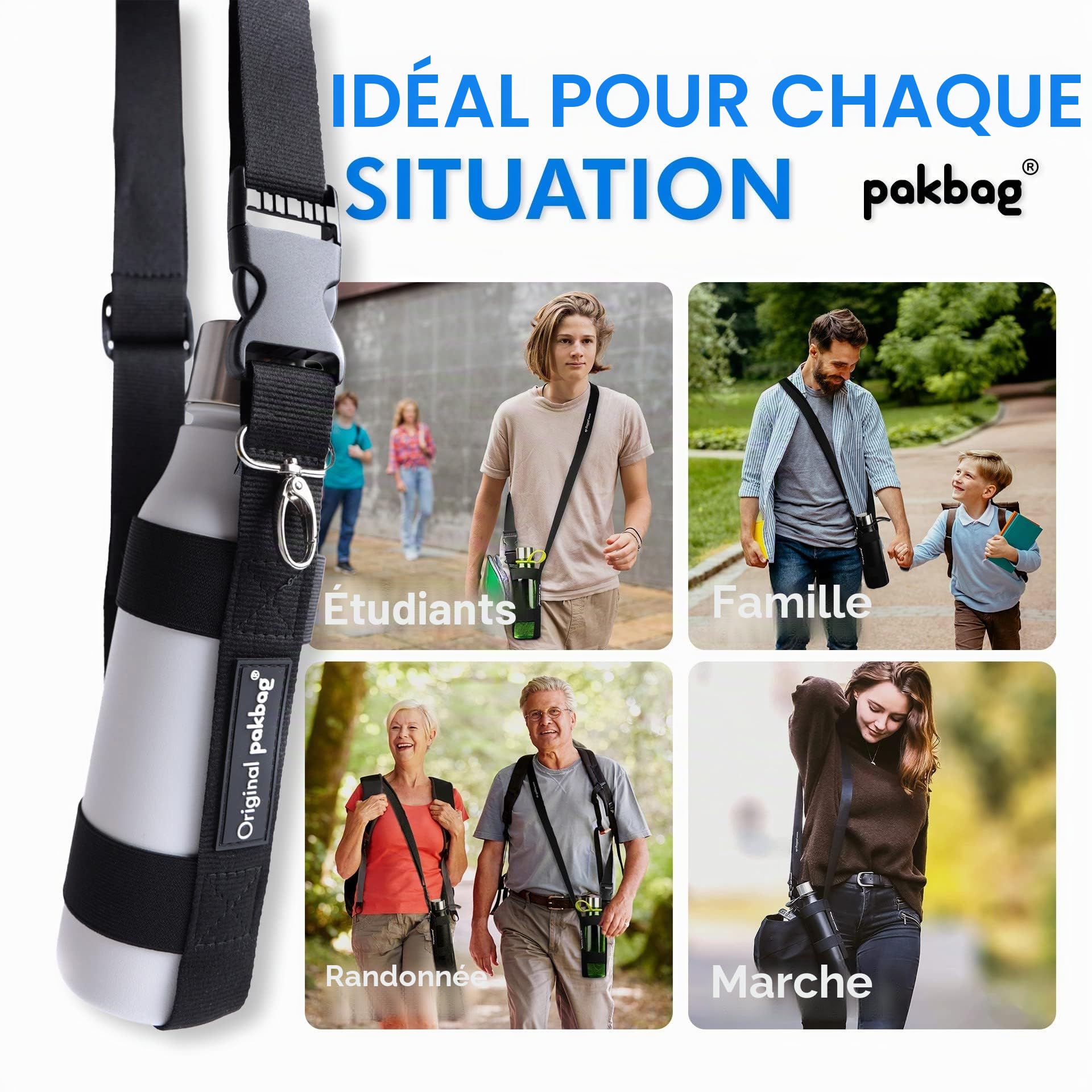 Tour de Cou Porte Gobelet en Ceinture – Porte Gourde Bouteilles jusqu'à 1,5l en Pet Recyclé