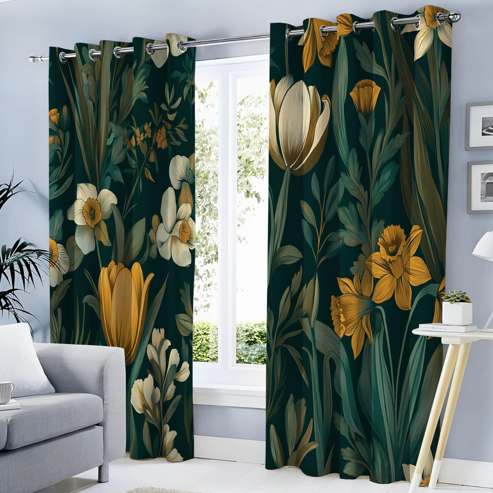 Rideau à oeillets 140x240 imprimé fleurs vintage isolant thermique haut de gamme