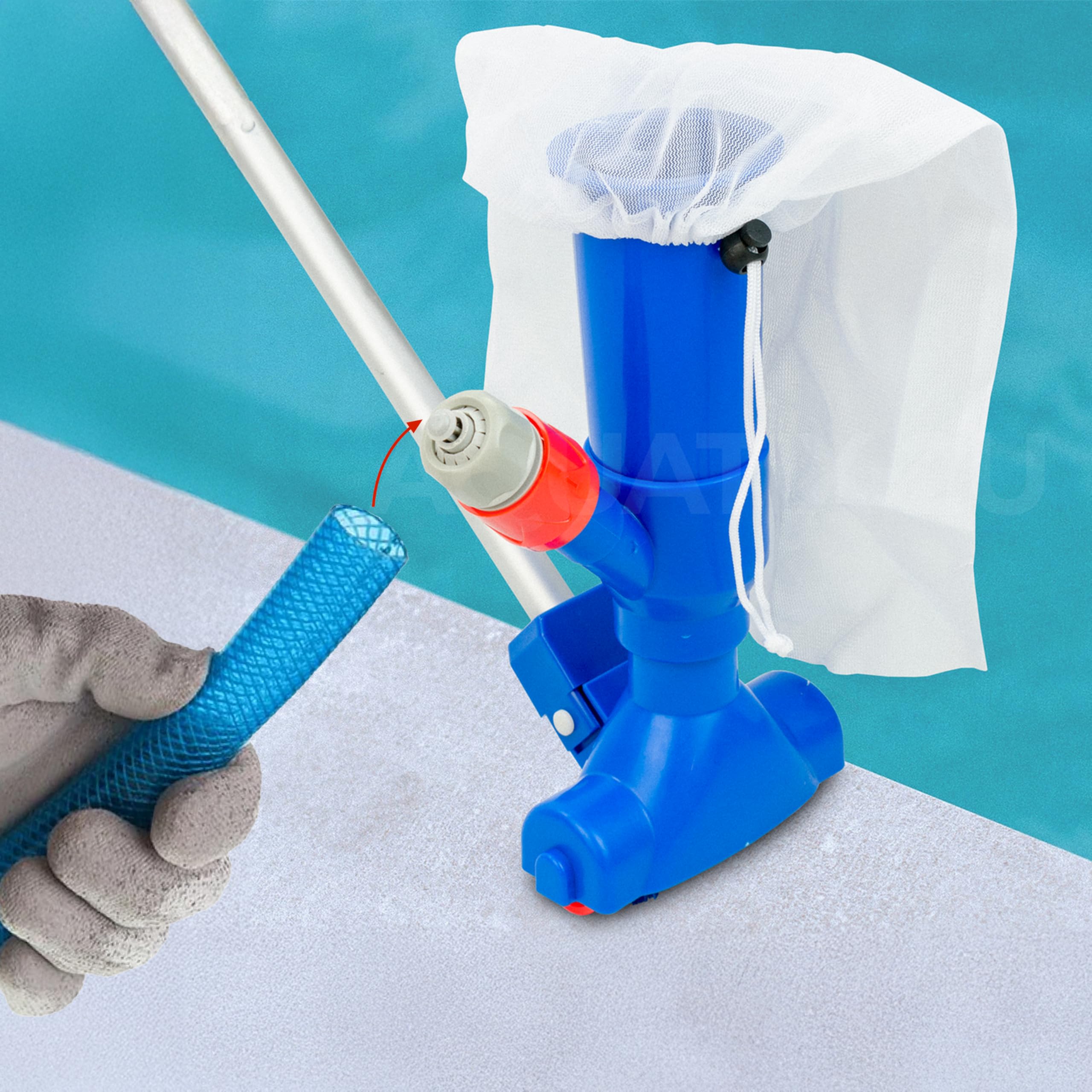 Aspirateur de piscine avec tige télescopique - Nettoyage manuel pour spa et jacuzzi - Sac filtrant réutilisable - Aspirateur jet d'eau pour fond de piscine dans le jardin