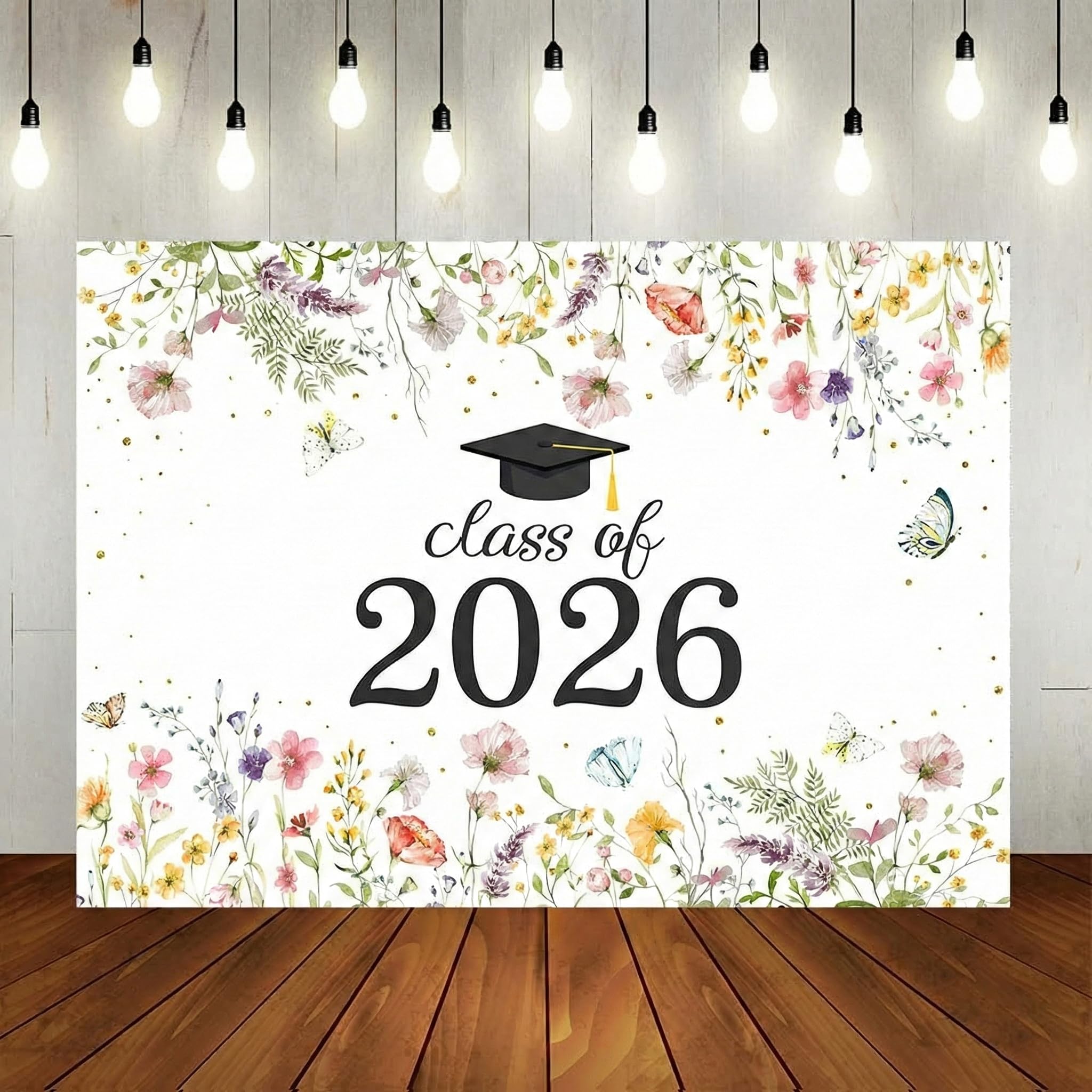 Lofaris Wildflower Class of 2026 Backdrop Watercolor Floral Butterfly Congrats Grad Background Graduation Prom Party Supplies Decor Photo Booth Props