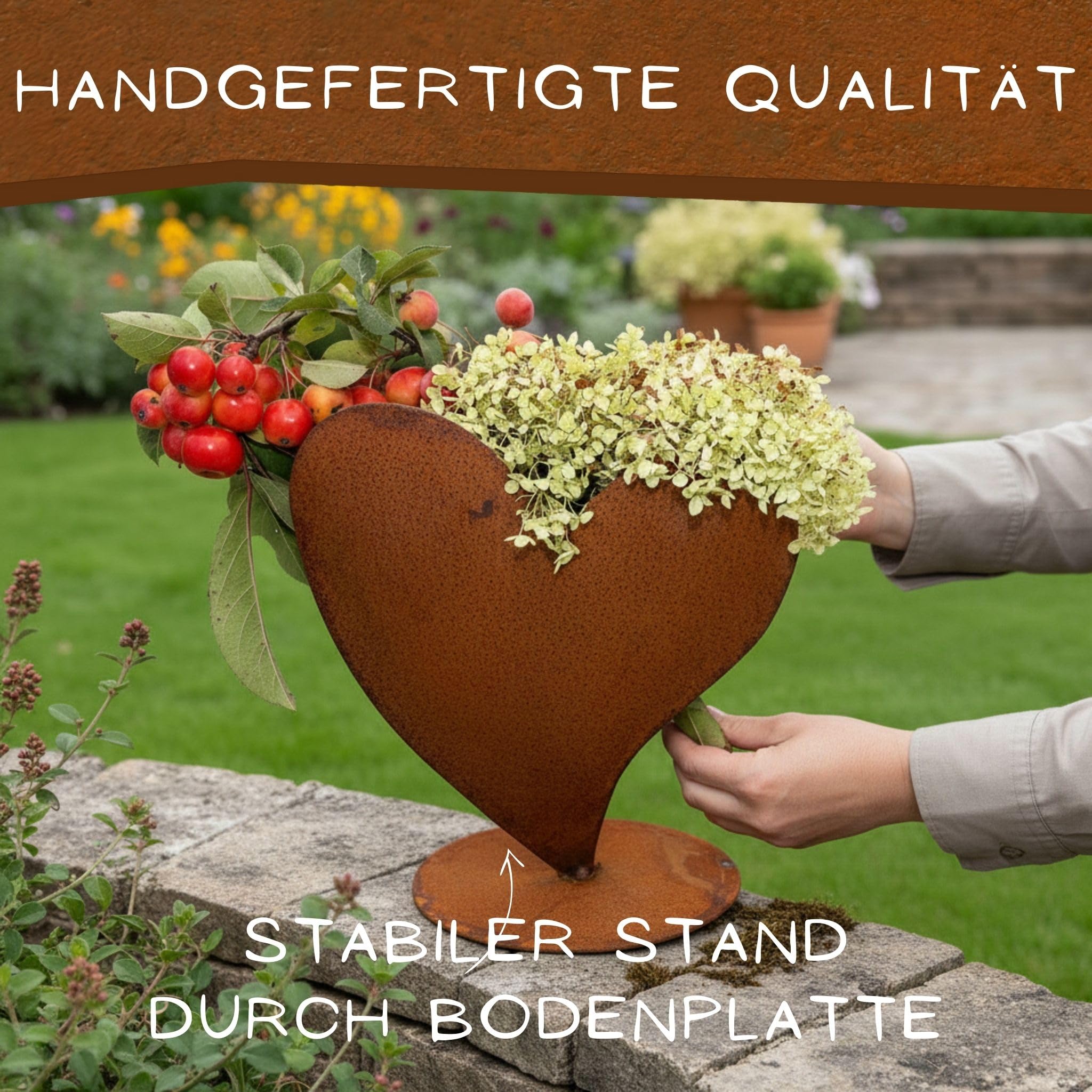 Rostikal Pflanzherz aus Edelrost 32 cm – wetterfeste Gartendekoration aus Metall, Deko - Herz aus Cortenstahl für Garten, Terrasse & Wohnbereich außen