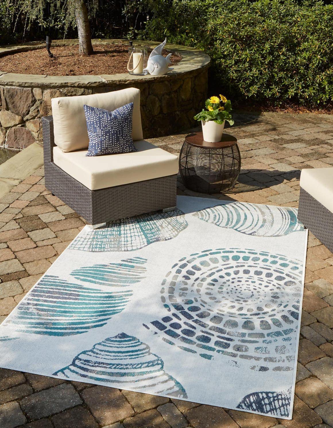 Unique Loom Outdoor Coastal Collection Area Rug - Bodrum (2' x 3' 1" Rectangle Ivory/Navy Blue)