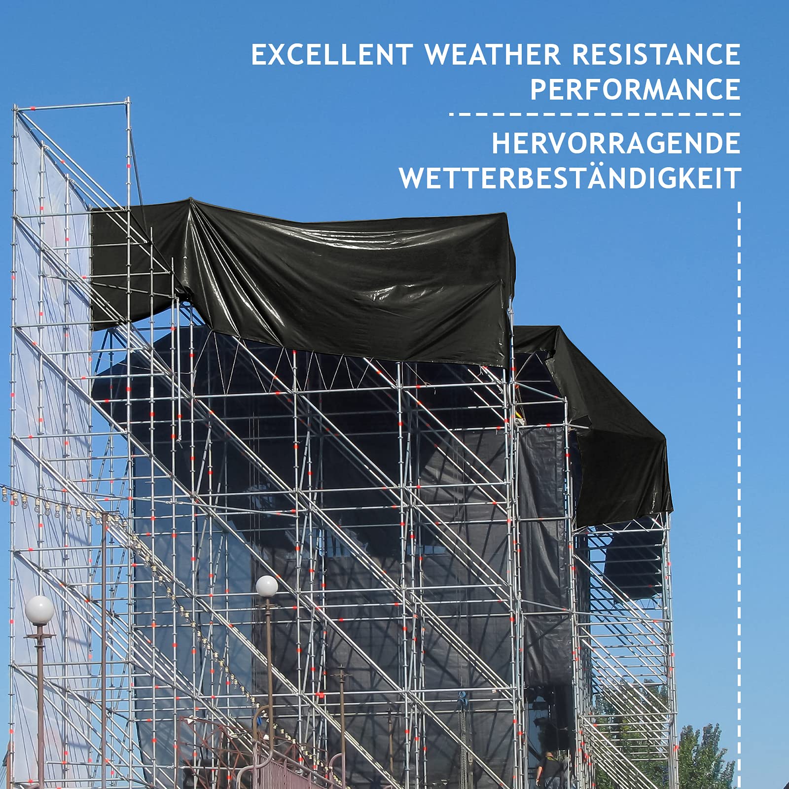 Jago® Abdeckplane - 650 g/m², 2x3/3x5/3x6/4x3/4x5/4x6/4x7/4x8/5x6/5x7/5x8 m, Wasserdicht & Reißfest, mit Ösen, Farbwahl, PVC-Schutzplane, LKW Plane Gewebeplane, Regenplane (Schwarz, 5 x 6 m)