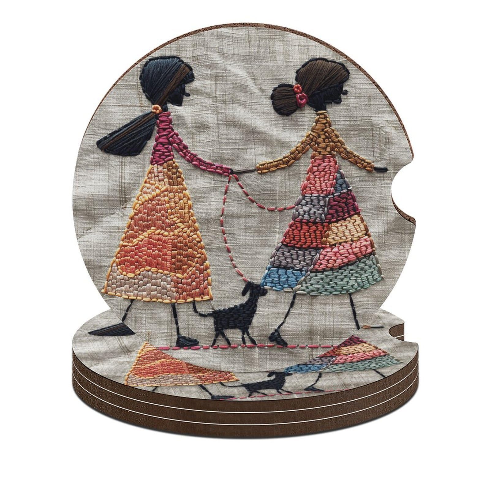 Sous-verre voiture absorbant motif chien balade en forêt base liège
