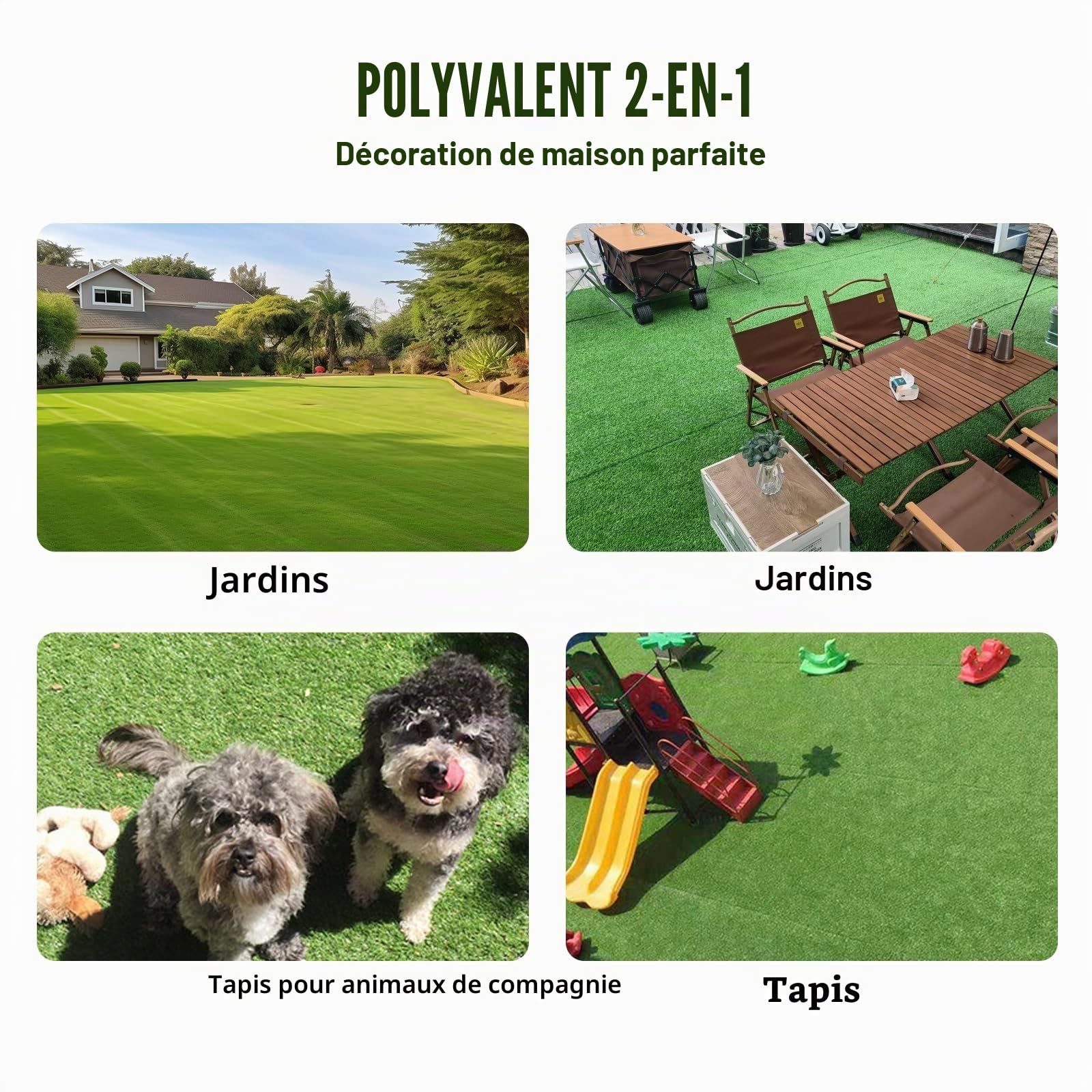 VEVOR Gazon Artificiel, Pelouse Synthétique Extérieur Intérieur 153x92 cm Brins d'Herbe 35 mm Facile à Nettoyer avec Trous de Drainage pour Cours de Récréation, Décoration Maison, Tapis de Chien, Vert