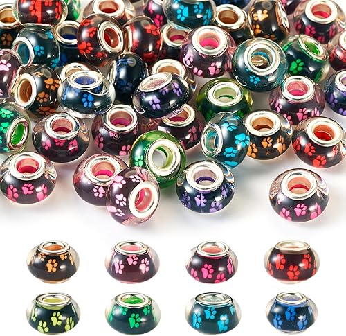 Vista 60 de Cheriswelry 100 cuentas europeas de agujero grande con diamantes de imitación de barril hechas a mano, arcilla polimérica, cuentas espaciadoras