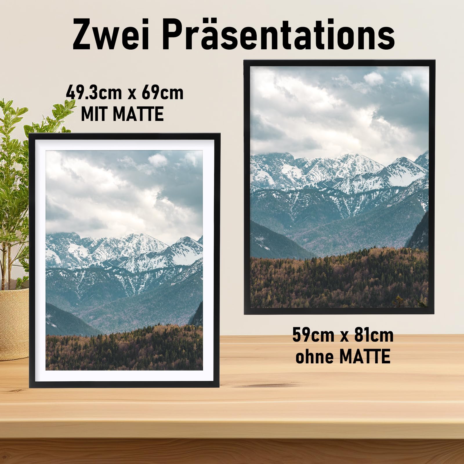 Bilderrahmen 60x80cm Schwarz Echtholz mit Passepartout Pine Holz Rahmen mit Bruchsicherem Acrylglas Kieferholz Fotorahmen schwarz bilderrahmen picture frame