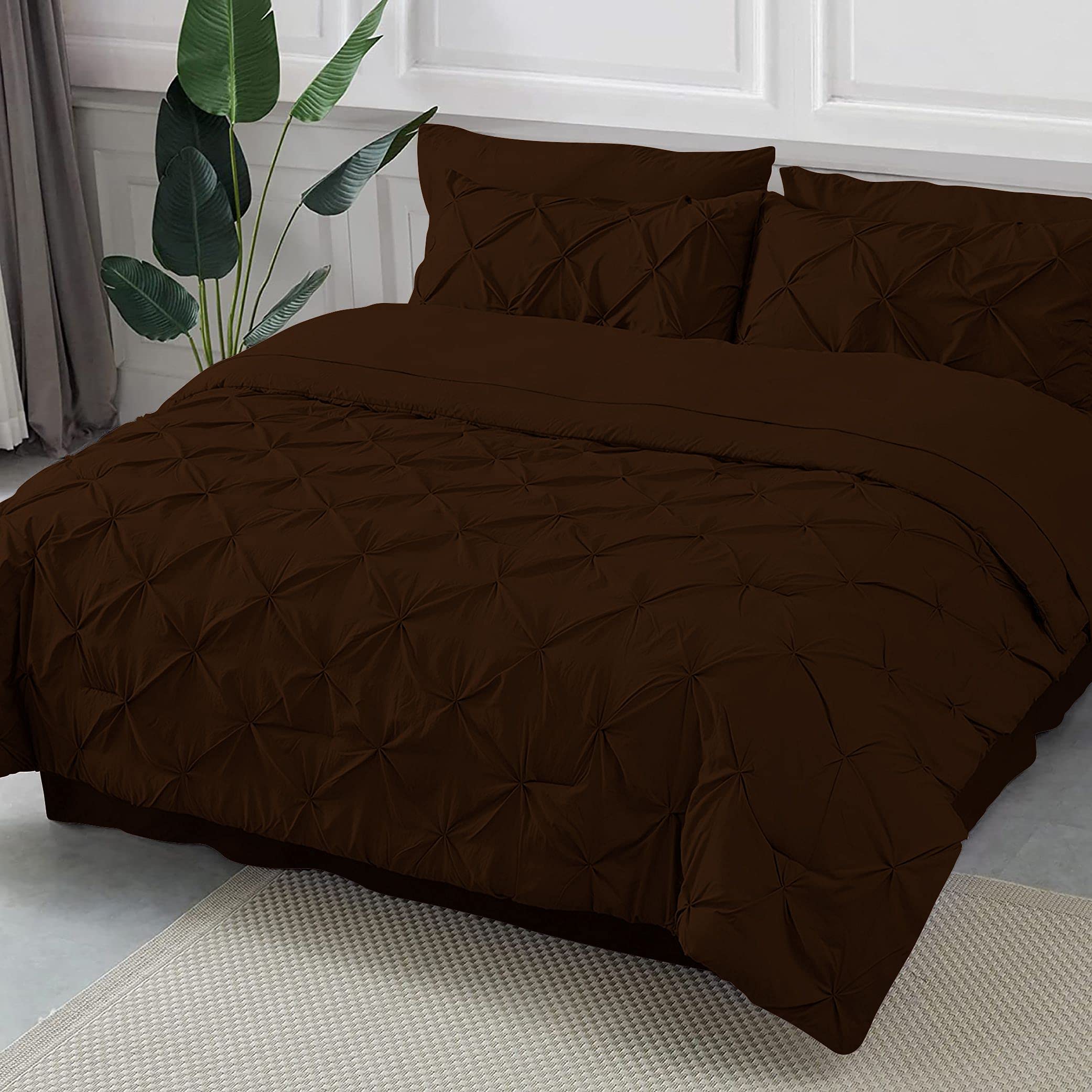 Pinch Pleated Bedding Comforter Sets for 8 Pieces Pintuck Bed in a Bag Comforters Sheets Bedskirt Pillowcases Shams