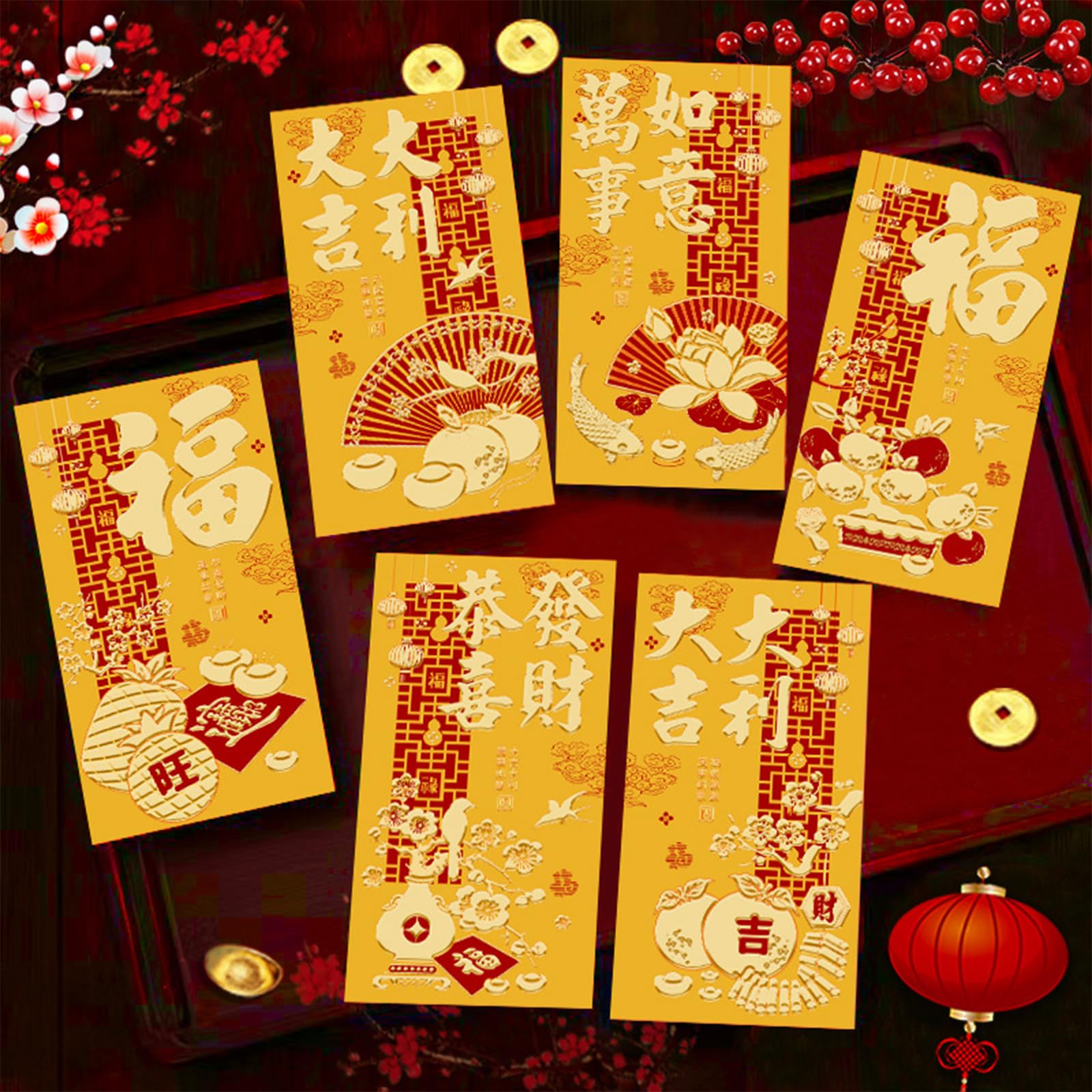 Hongbao Buste Rosse Cinesi 18 pezzi, Design Tradizionale Simbolo di Fortuna (Oro) - Dimensioni Standard per Capodanno Cinese, Capodanno Lunare, Matrimoni e Compleanni