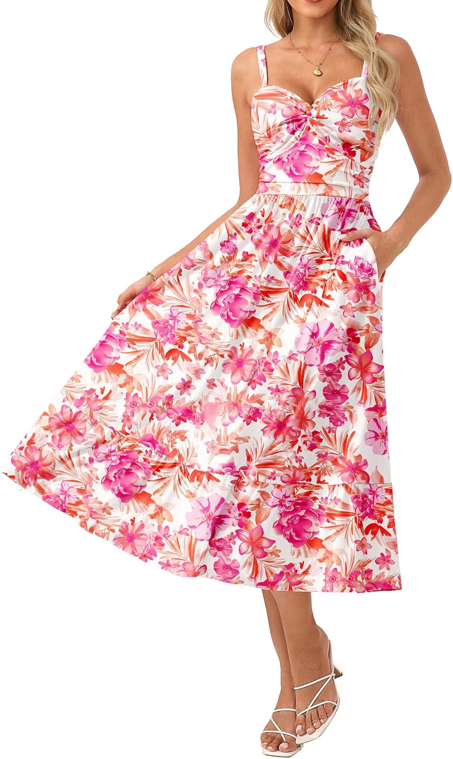 GRACE KARIN Women's Summer Casual Dress,Floral Sleeveless Midi Dress,Beach Vacation Dresses