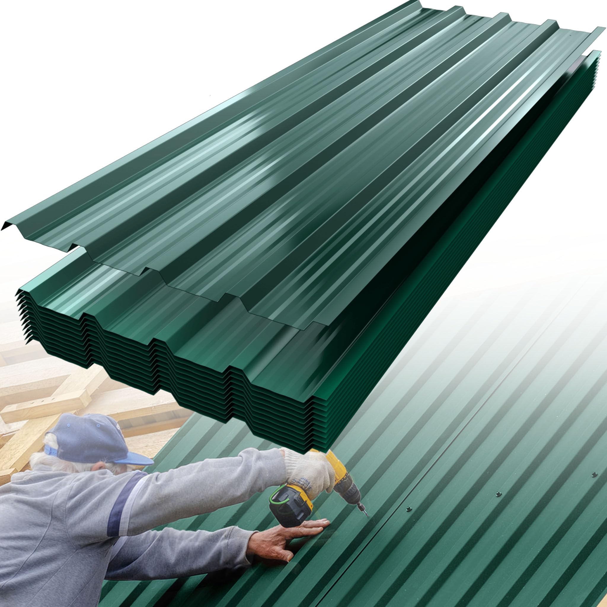 HENGMEI Lámina Metálica Trapezoidal 36 x Placas de Techo 21m² Lámina Trapezoidal para Techos 129cm x 45cm Lámina Galvanizada para Construcción de Techos para Garajes, Invernaderos, Perreras, Verde