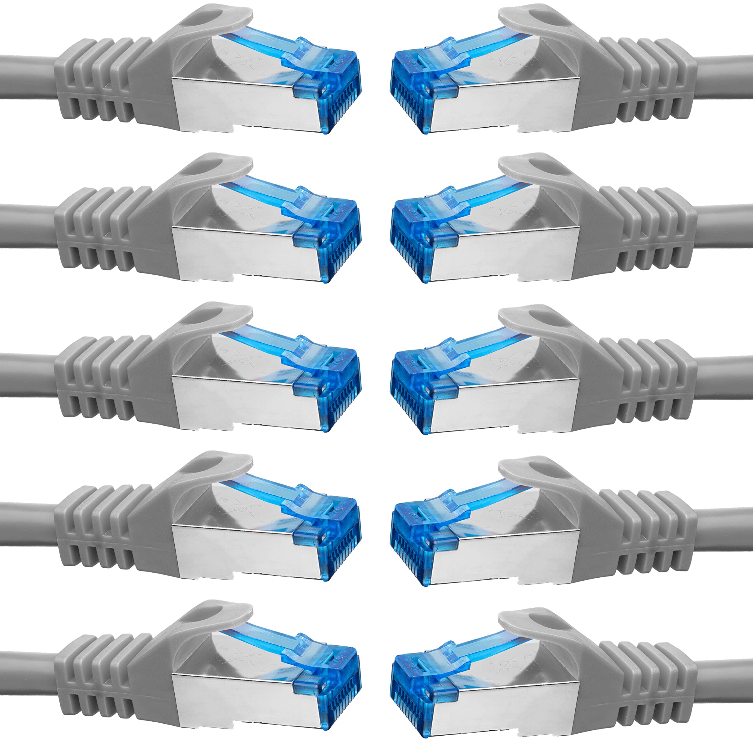 BIGtec cable ethernet 10 pièces - 0,50m CAT 7 cable rj45 50 centimètre LAN câble internet gigabit CAT7 Câble réseau gris