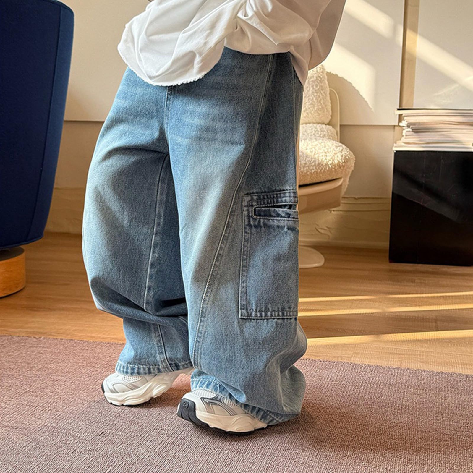 Genérico Pantalones de Chandal Niño Pantalones Vaqueros para Niño Diseño Amplio y Holgado Pierna Recta Estilo Urbano Moda Casual Verano
