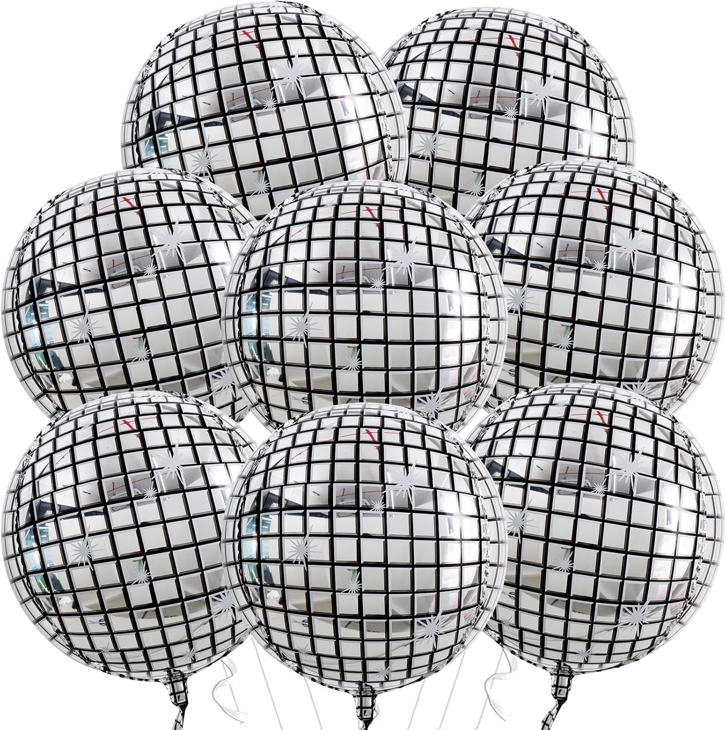 TONIFUL 8Pcs Large Disco 4D Giant Round Foil Balloon 22inch Big Mirror Metallic Mylar Sephere Balloons for Christmas New Year Birthday Ball Party Graduation Wedding Disco Decoration Supplies