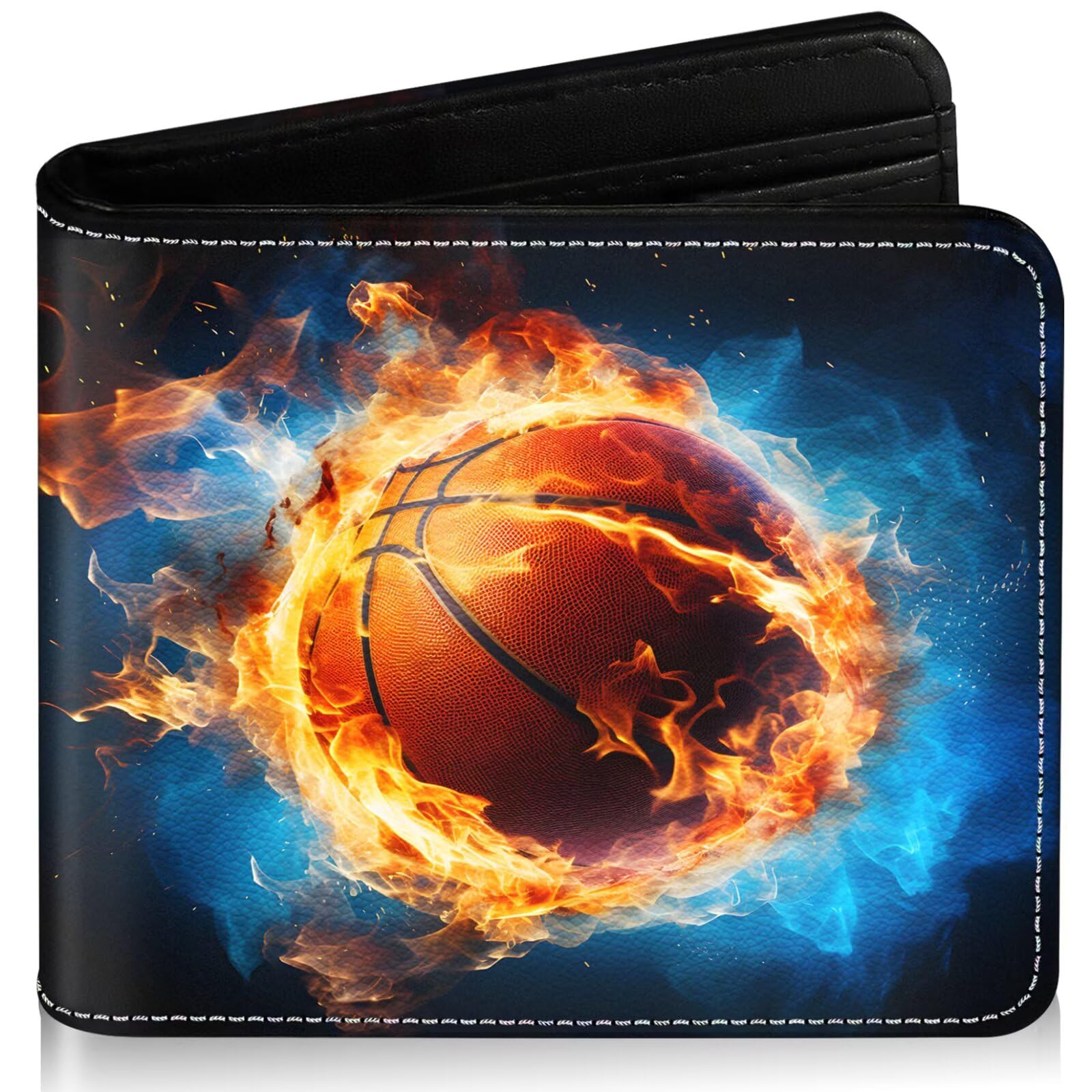 Boys Wallet for Kids, Cool Kids Wallet for Boys Ages 8-10 9-12 11-15, Funny Basketball Leather Bifold Rfid Blocking, Coin Pocket Id Window for Teen Men Youth Guys Birthday Christmas Gifts