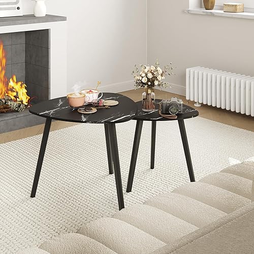 Miniatura 5 de BAMEOS Mesa auxiliar triangular anidable de bambú, juego de 2 mesas auxiliares modernas y minimalistas para sala de estar (negro)