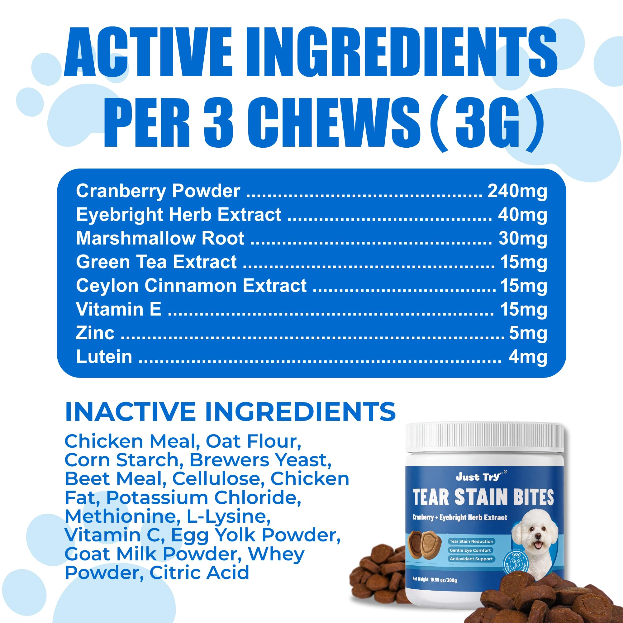 Dog Tear Stain Bites with Cranberry Lutein for Eye Health 10.58oz — Amazon image 5