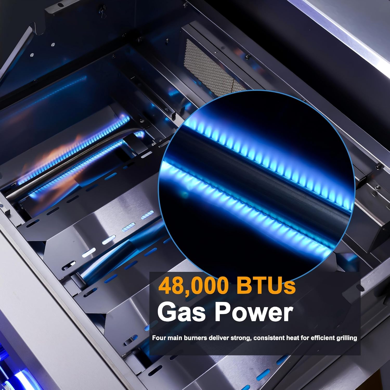 28-inch Built In Gas Grill Outdoor, 4Burner Propane Grill with Rear Burner 48,000BTU, Built-in BBQ Grill Stainless Steel, Charcoal and Propane Gas Dual Fuel, with Rain Cover for Outdoor Kitchen Island