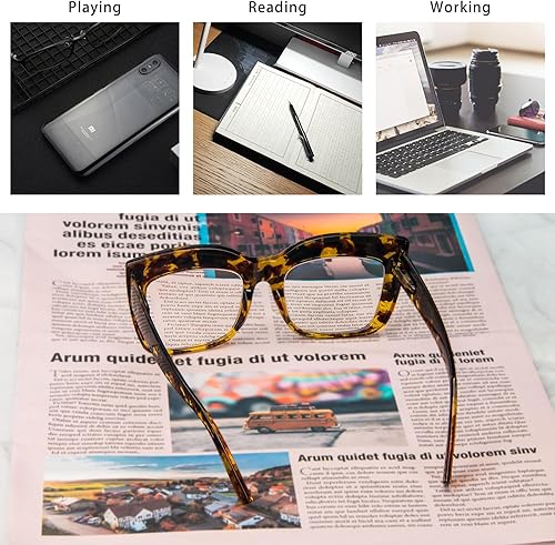 Miniatura 7 de KoKoBin Paquete de 4 elegantes lentes de lectura de ojo de gato con marco grande para mujer, lectores retro de gran tamaño, bloqueo de luz azul