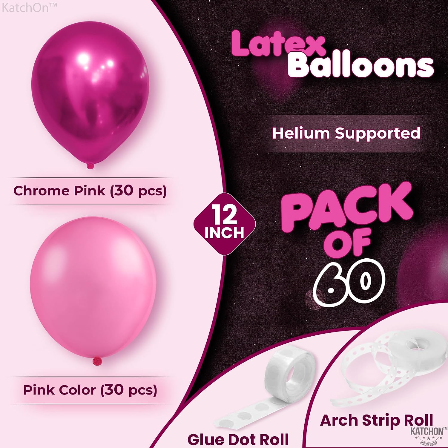 KatchOn, 60pcs Chrome Pink Balloons Set, 12 inch, Pack of 2 | Pink Party Decoration | Princess Birthday Decorations For Women | Flamingo, Gender Reveal, Baby Shower, Valentines Day Decorations