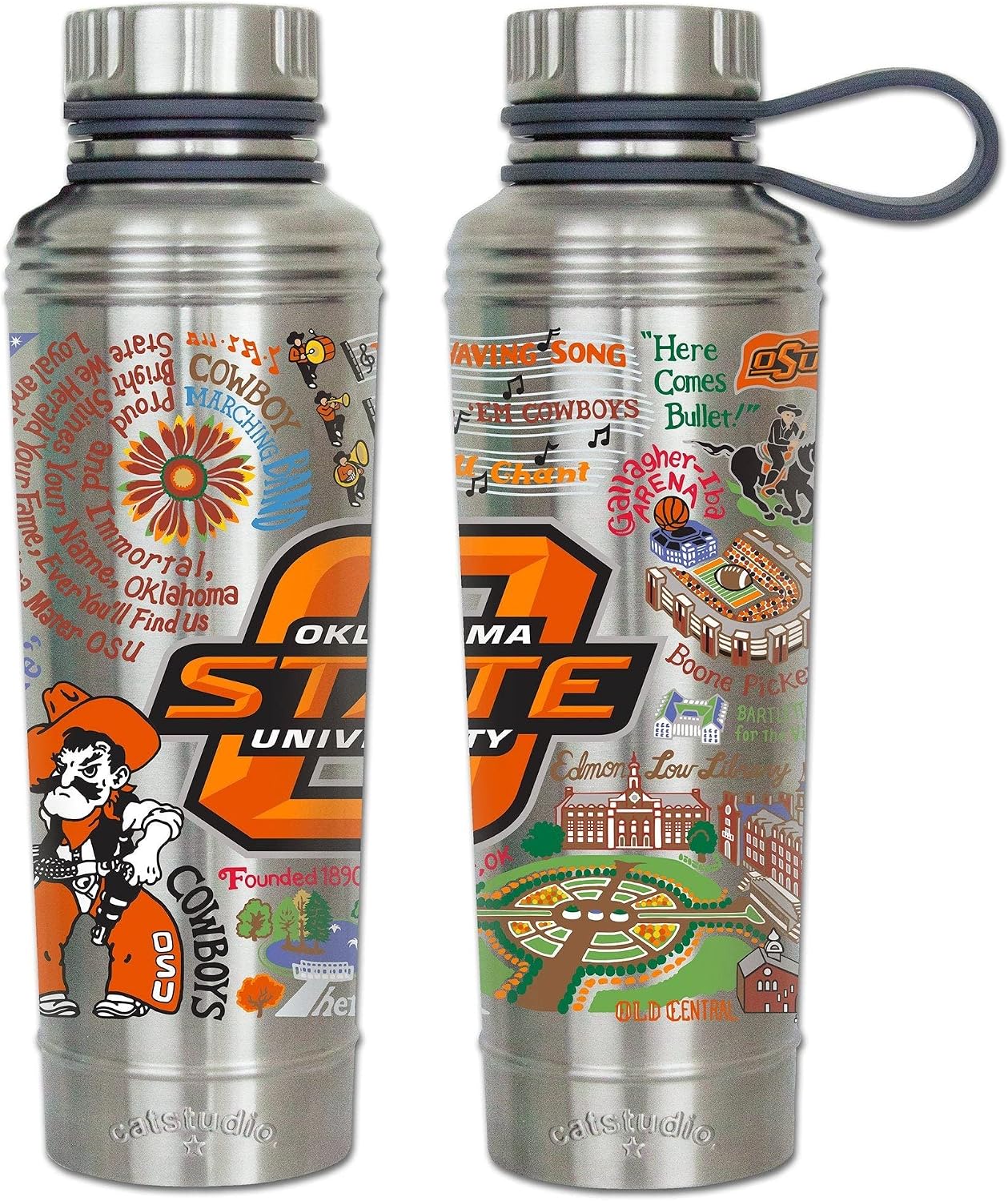 Catstudio Oklahoma State University Collegiate Stainless Steel Water Bottle | Triple Wall Insulation With Non Slip Bottom | Great For Running, Hiking, Sports, & Travel