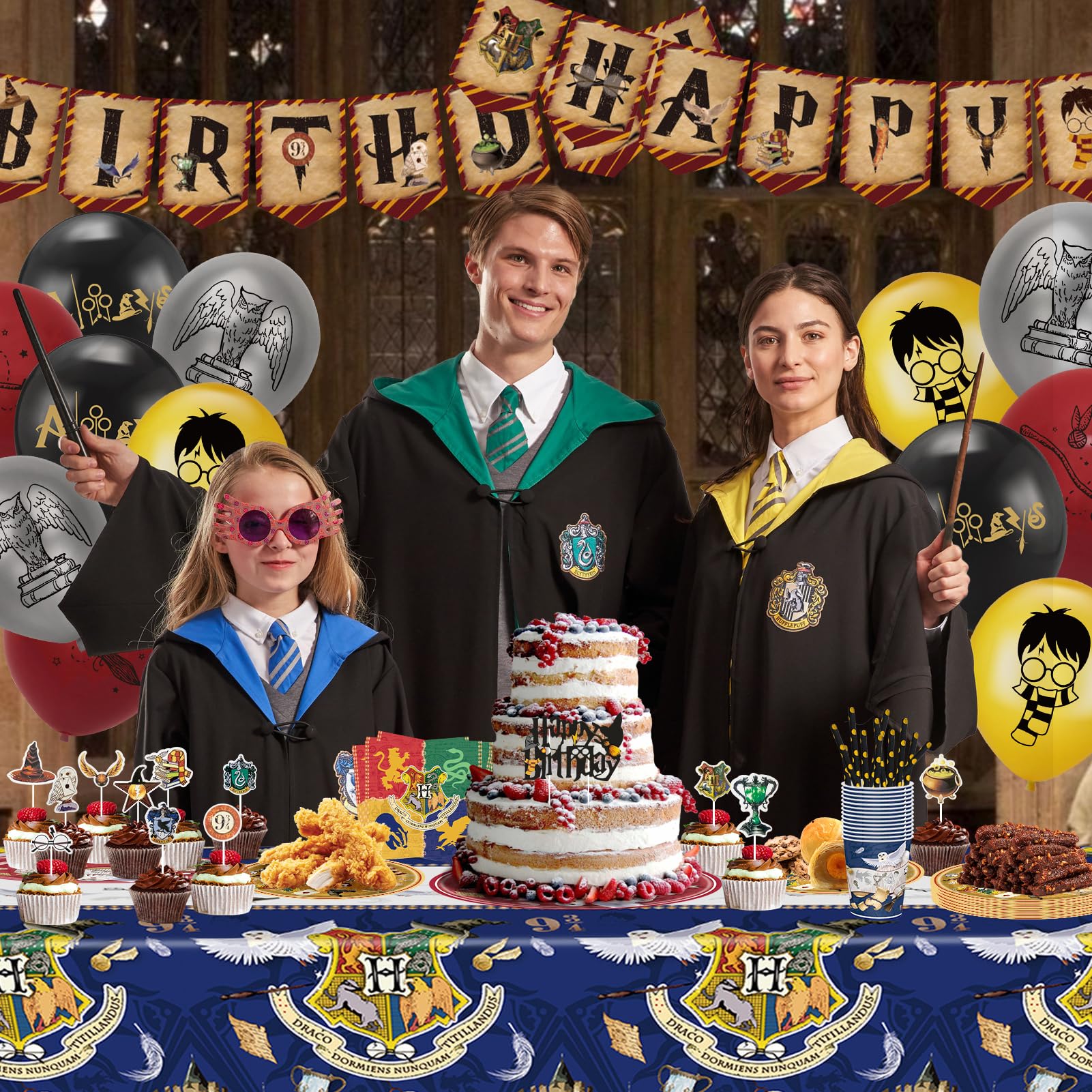 Decorazioni per Feste di Compleanno Harry: Decorazioni di compleanno Wizard per Bambini - 16 Ospiti Stoviglie per Decorazioni di Compleanno di Mago - Harry Decorazione per Feste a Tema