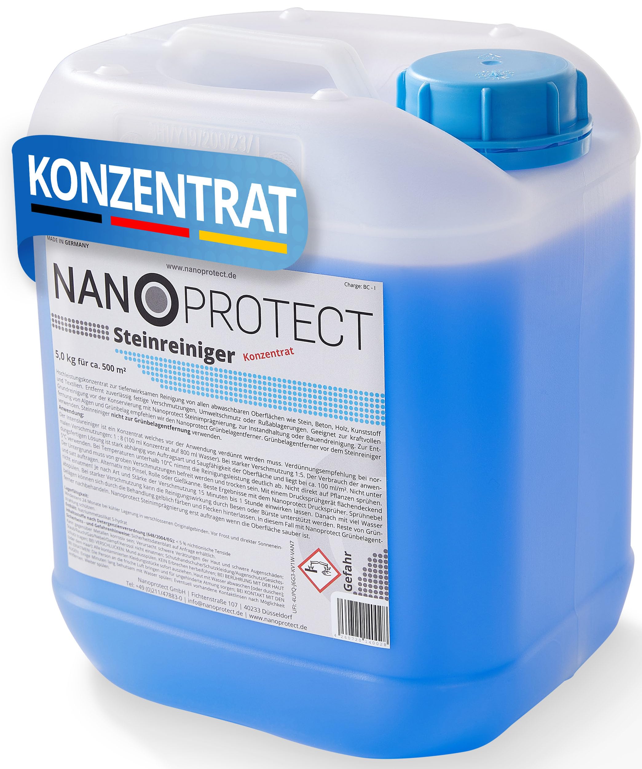 Nanoprotect Steinreiniger Konzentrat | 5 kg für ca. 500 m² | Intensivreiniger für Außenanlagen | Ideal für Haus, Hof und Garten