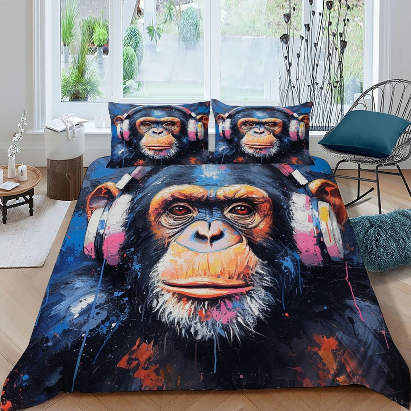 Housse de couette singe microfibre couvre-lit adulte 220x240 fermeture éclair