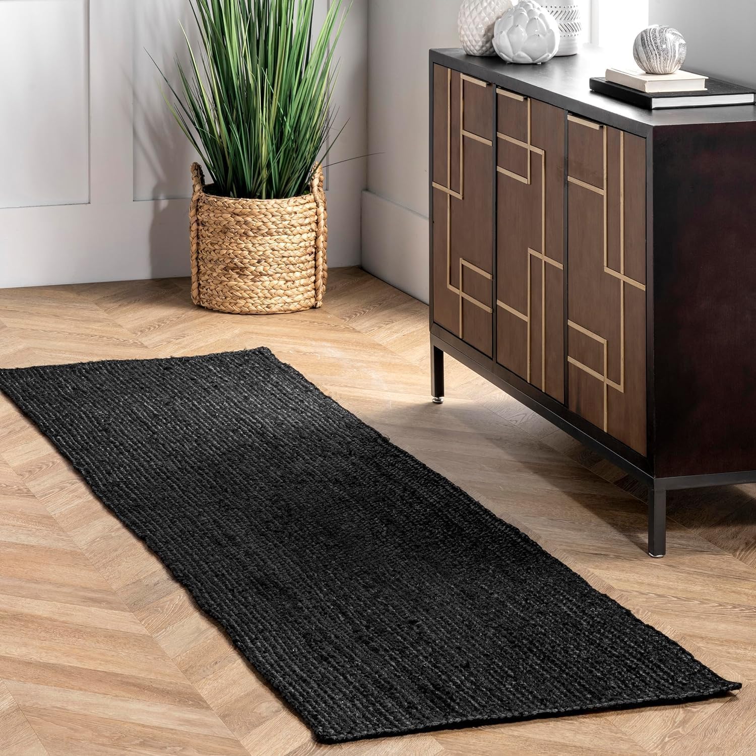 Handmade Braided Black Natural Jute Area Rug, Home Décor Rug, Jute Rug for Bedroom, Dining Room, Living Room, Doormat Rug Size - 2.6' x 7' (78 cm x 210 cm) — image 1