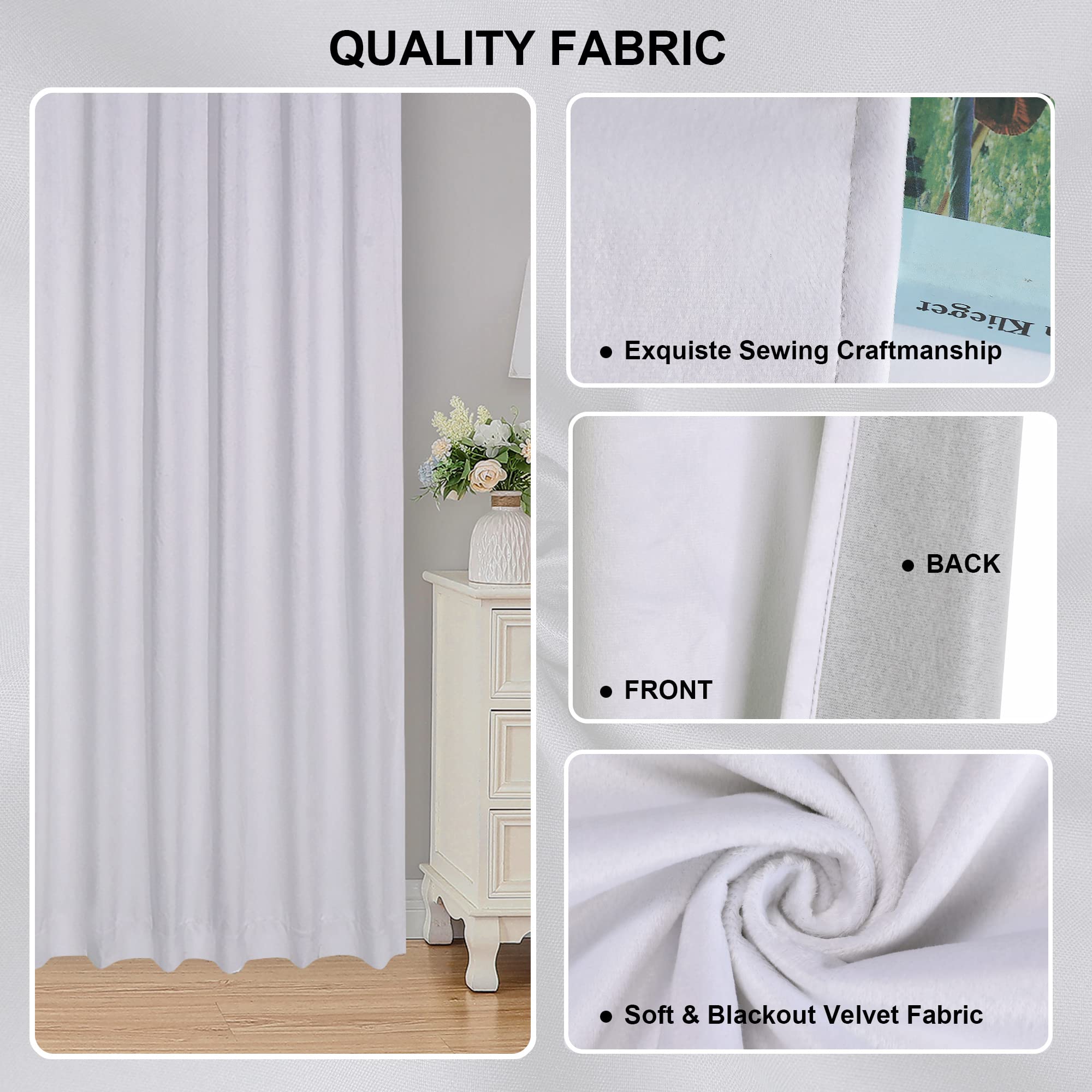 OWENIE Odette Total Blackout Curtains 84 Inch Length 2 Panels Set, White Velvet Curtains Energy Efficiency Curtains Blackout Back Tab Soft & Warm Thermal Insulated Home Office Drapes, 52W x 84L Inch