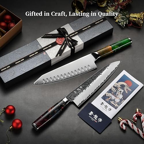 Miniatura 7 de Cuchillo de chef japonés, cuchillos de cocina forjados a mano de 8 pulgadas con núcleo VG10, cuchillo gyuto profesional para el hogar y restaurante,
