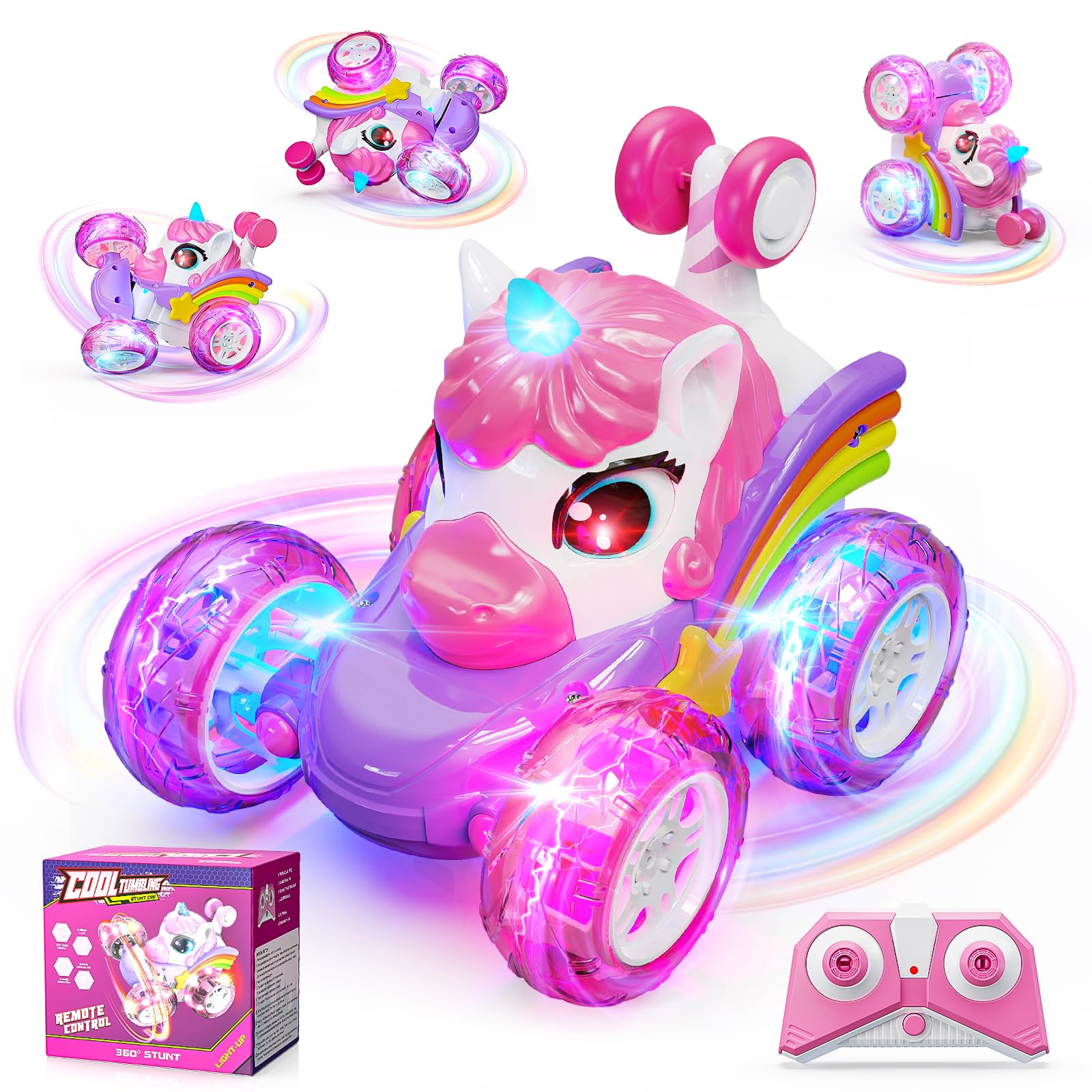 Hot Bee Voiture Telecommandé Enfant Rechargeable, Voiture Télécommandée Fille, Jouet Enfant 3 4 5 6 Ans Fille, Licorne Jouet, Licorne Cadeau pour De 3 à 6 Ans