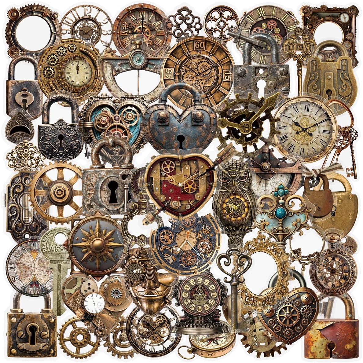 50PCS Vintage Steampunk Stickers, Waterproof PET Retro Old Gadgets Decals for Scrapbooking, Skateboard, Laptop, Phone Case, Luggage, Water Bottle - Aesthetic Decor for Teens, Adults, Boys, Girls