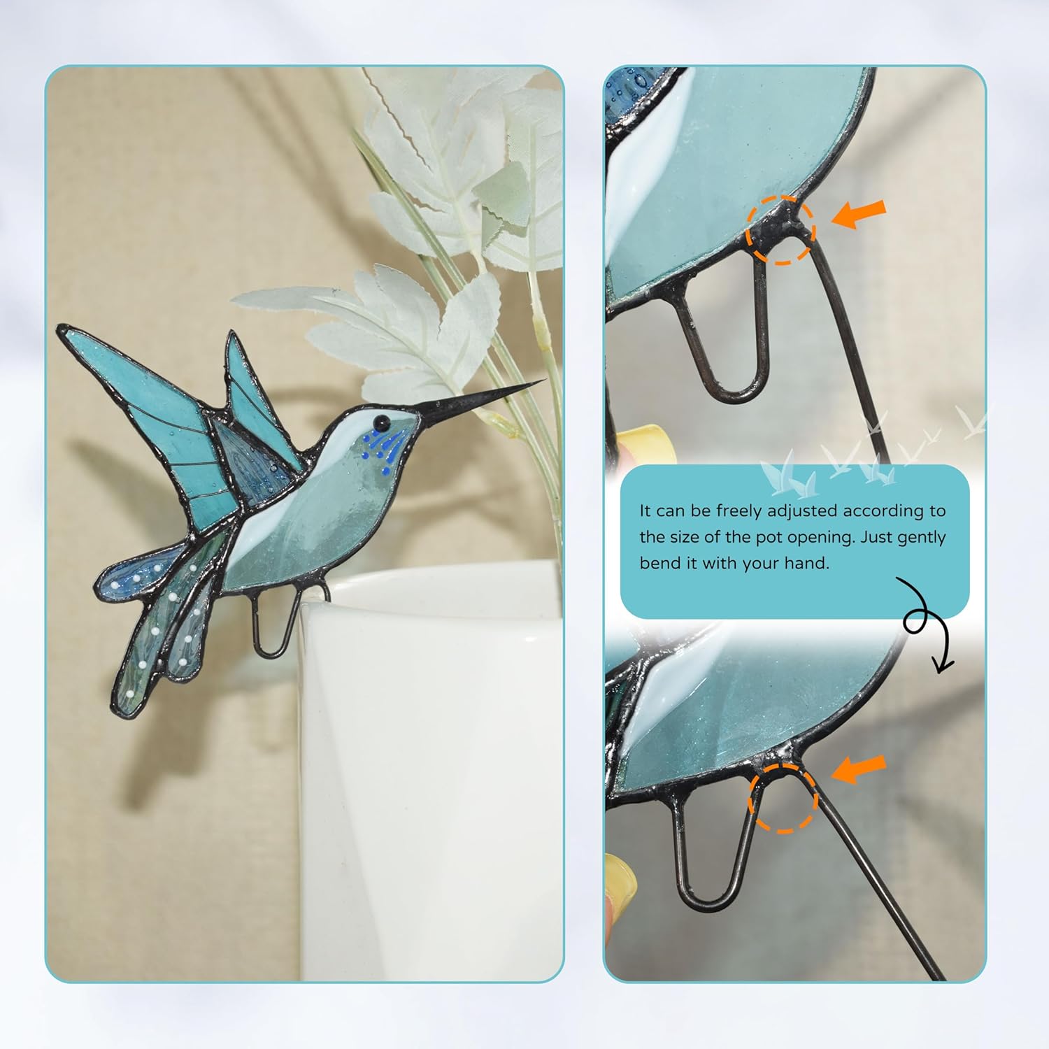 Lolitarcrafts Stained Glass Hummingbird Suncatcher for Planter Decoration – Colorful Glass Plant Pot Ornament, Ideal as a Gift for Christmas or Other Occasions (Purple A) - Image 8