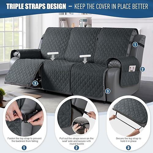 Miniatura 6 de TAOCOCO Fundas reclinables 100% impermeables, fundas de sofá reclinable con correas para las piernas, funda de sofá reclinable reversible para silla